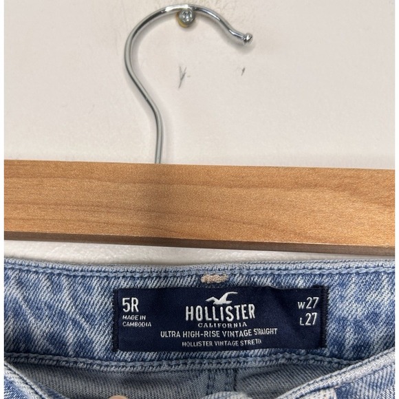 Hollister Ultra High Rise Vintage Straight Jeans Women 5R L27 W27 Blue Lightwash - Picture 3 of 7